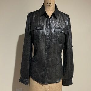 Calvin Klein Shimmering Black Button-Up Shirt S/P